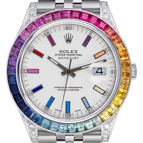 rolex datejust rainbow diamond|rolex datejust diamond bezel price.